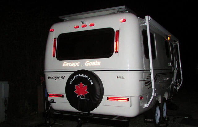 Reflective vinyl lettering on a camper