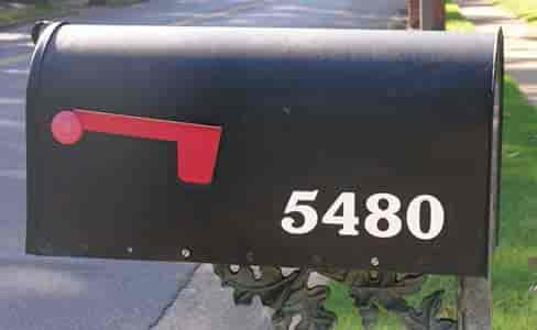 Black Mailbox with White Vinyl Numbers