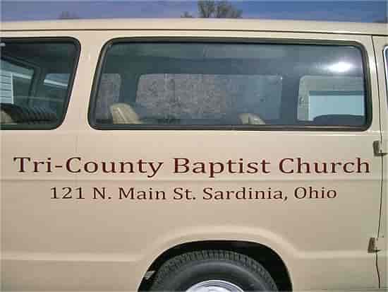 Lettering on a church van