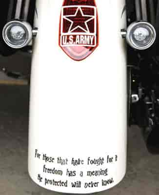 Custom vinyl lettering on a motorcycle