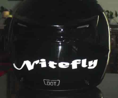 Vinyl lettering on a motorcycle helmet
