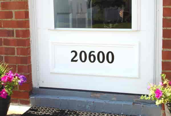 Vinyl numbers on a front door