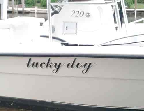 Custom vinyl boat lettering