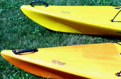 Custom vinyl lettering on a kayak