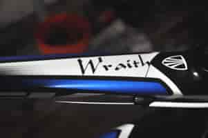 Custom lettering on a bicycle and helmet