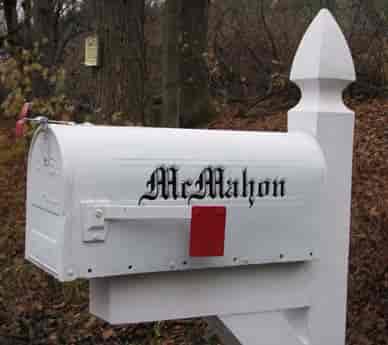 Black/Gray lettering on White Mailbox