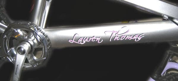 Small lettering on a bike Small lettering on a bike