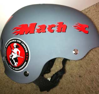 Lettering on a derby helmet Lettering on a derby helmet