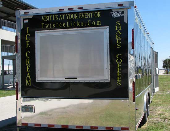 Vinyl Lettering on Ice Cream Trailer Vinyl Lettering on Ice Cream Trailer