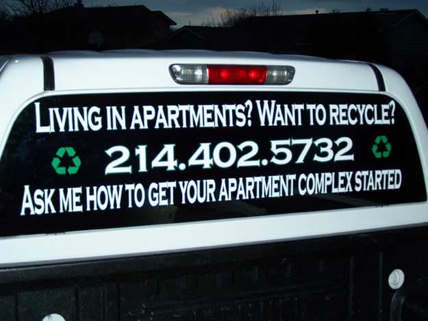 Custom Vinyl Lettering on a Truck Window
