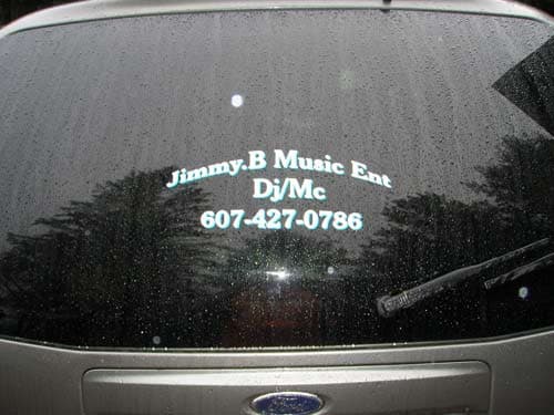 Lettering on back of a vehicle