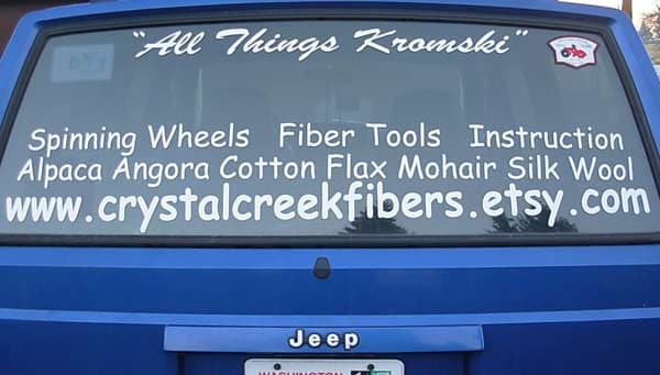 Lettering on back window of a car