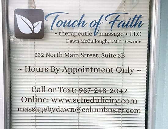 Custom Vinyl Logo and Hours For Business Door