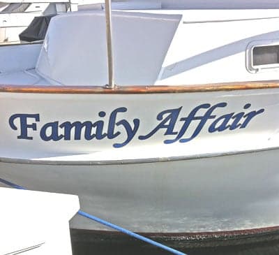 Custom lettering on a boat