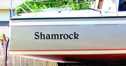 Vinyl lettering on a boat