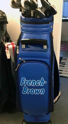 Custom lettering on a golf bag