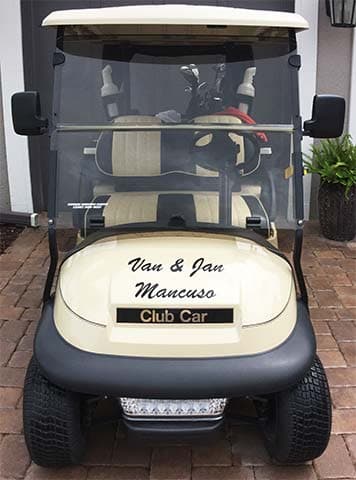 Vinyl lettering on a club car