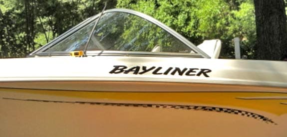 Vinyl lettering on a boat