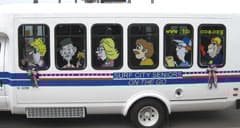 Static Cling graphics on a bus Static Cling graphics on a bus