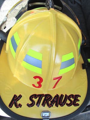 Vinyl lettering on a firemans helmet Vinyl lettering on a firemans helmet