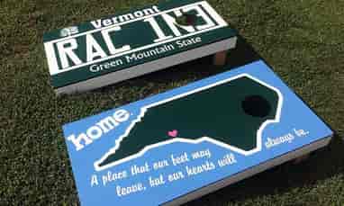 Cornhole boards customized with vinyl lettering