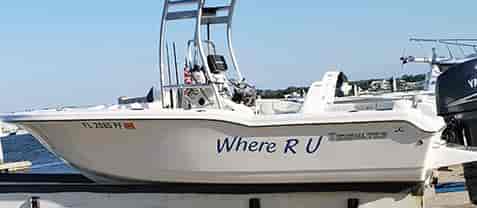 Submitted by: Anonymous, Some-City, USA - Font used: Blacklight Custom Vinyl Boat Name