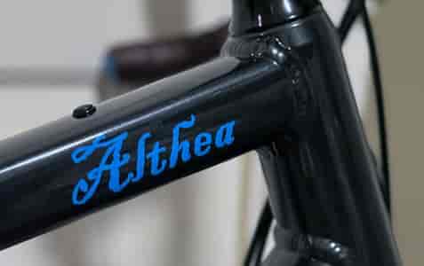 Submitted by: Greg, -central Pennsylvania - Font used: Blackadder Custom Vinyl Bike Name