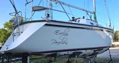 Submitted by: Dan, Missouri, USA - Font used: Scriptina Custom Vinyl Boat Name