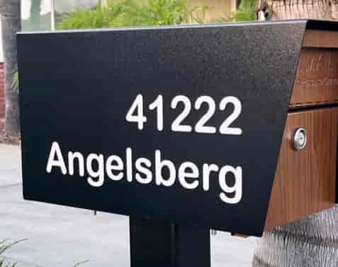 Submitted by: Thomas McConnaughy, Hemet California USA - Font used: Arial Rounded Custom Vinyl Mailbox Address