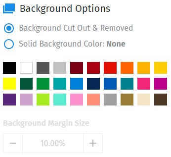 'background options' including color, cut out, and margin size
