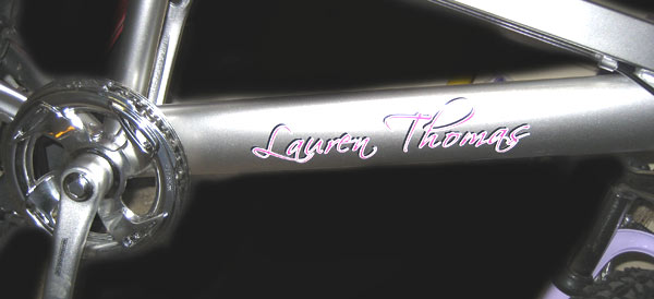 Small lettering on a bike Small lettering on a bike