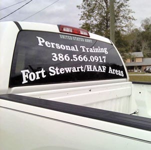 Custom vinyl lettering on a truck Custom vinyl lettering on a truck