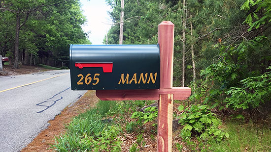 Submitted by: Ben Mann, Duxbury, MA - Font used: Wizzard Custom Vinyl Mailbox Address