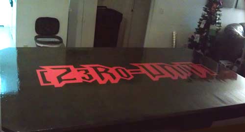 Lettering on a pool table Lettering on a pool table