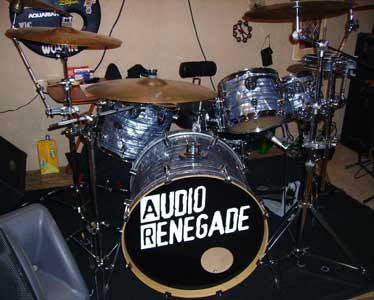 Custom lettering on a bass drum head Custom lettering on a bass drum head
