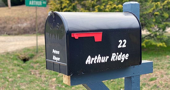Submitted by: Angela Peters, Brasstown, NC - Font used: Oaky Custom Vinyl Mailbox Address