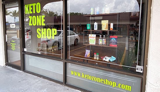 Submitted by: Keto Zone Shop, Dania beach, FL - Font used: Compacta Custom Vinyl Window Lettering