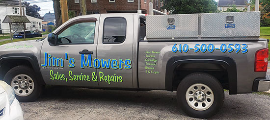 Submitted by: Jim shockley @ jim's mowers, Located in aston, Pa. 19014 Custom Vinyl Lettering For Company Vehicle