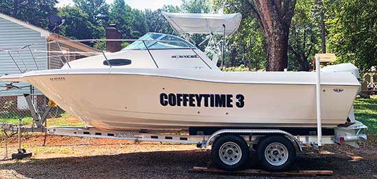 Submitted by: David Coffey, Mint Hill, NC - Font used: Impact Boat name lettering