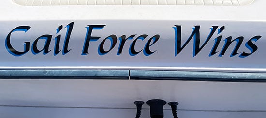 Submitted by: Anonymous, Some-City, USA - Font used: Bible Script Custom Vinyl Boat Name