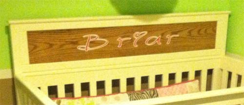 Lettering on baby crib Lettering on baby crib