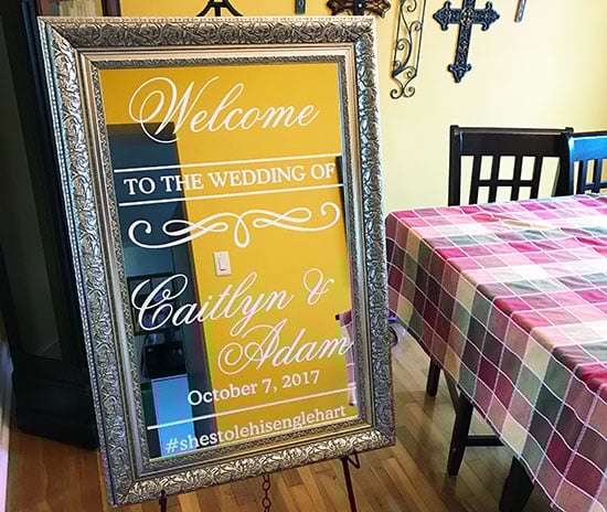 Cusotm Vinyl Lettering For Wedding Sign On Mirror Cusotm Vinyl Lettering For Wedding Sign On Mirror