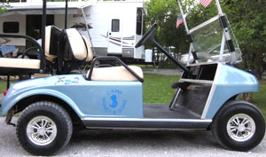 Custom lettering and graphic on a golf cart