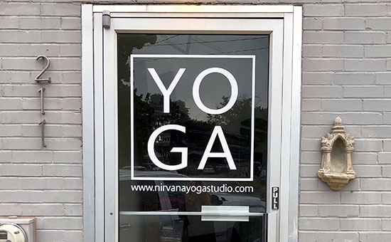 Submitted by: Jackie Kapcheck, Nirvana Yoga Studio, Barrington, IL Custom Vinyl Logo For Door Glass