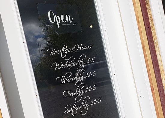 Submitted by: Swanky Gifts on Rainy, International Falls, MN USA - Font used: Scriptina Custom Vinyl Door Window Lettering